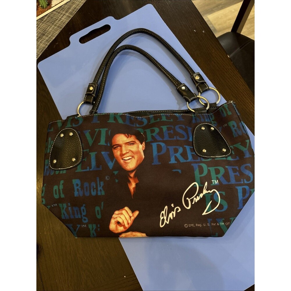Elvis Presley Handbag “King Of Rock N Roll” Purse Black Shoulder Bag Printed 9”T